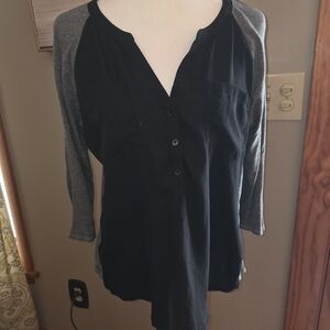 Express Black Body with Gray Raglan Sleeve Henley